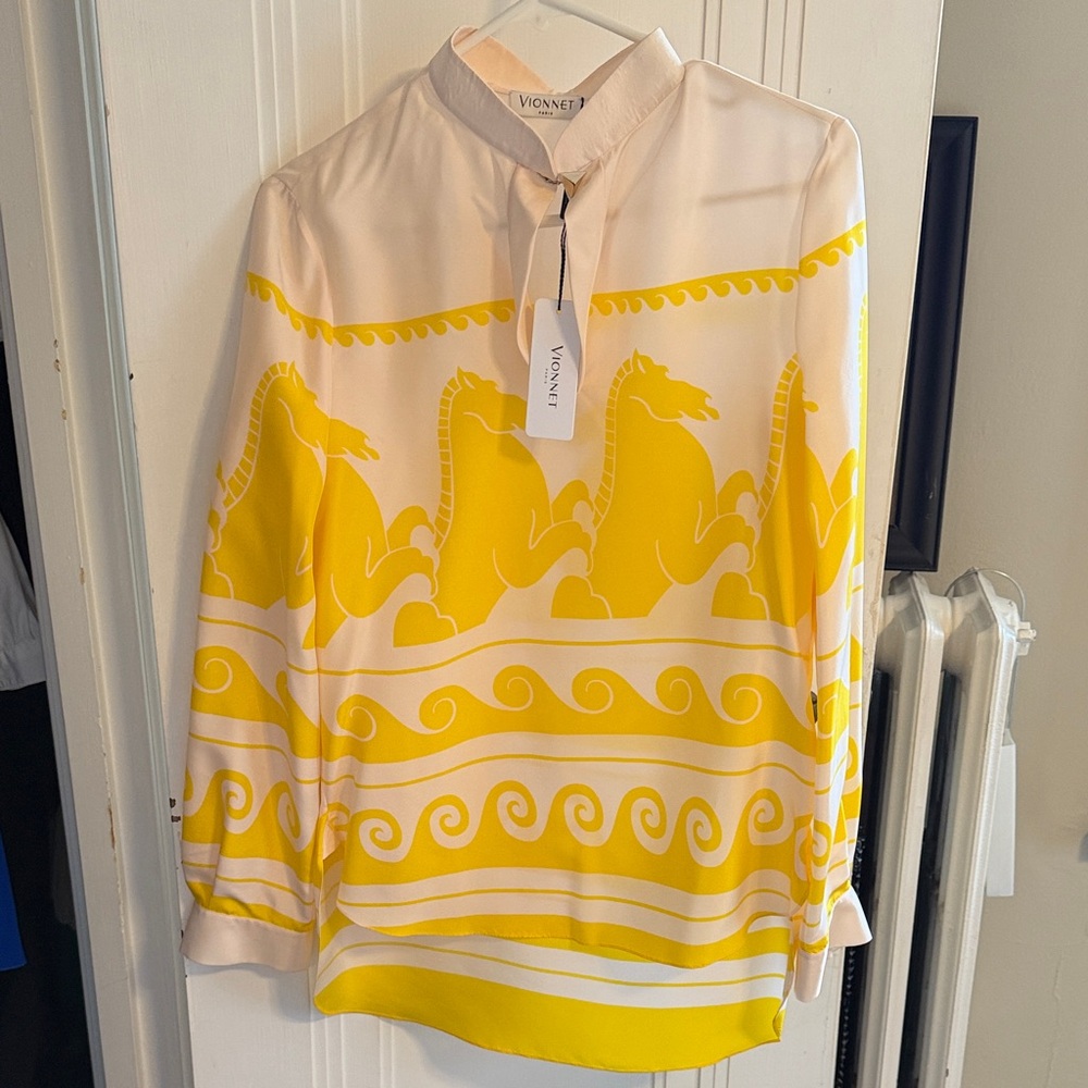 Vionnet Blouse with Yellow and White Horse Motif